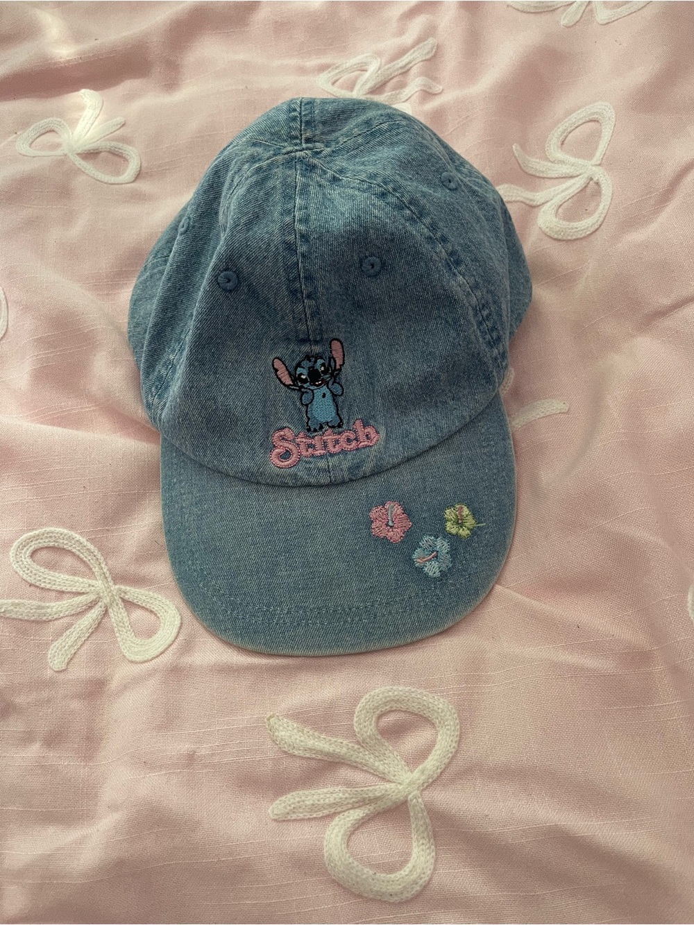 Stitch Zara Denim Cap with Stitch Embroidery - Blue & Pink